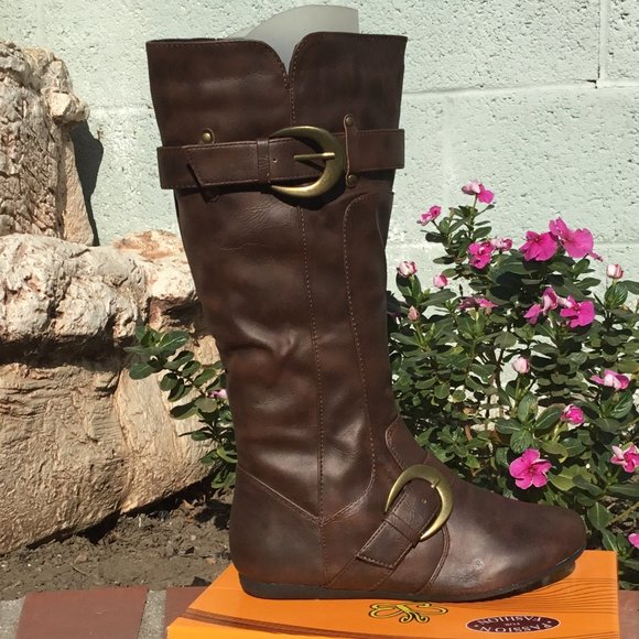 Flats Midi Cal Boots Buckles Faux Leather Various - Picture 8 of 9